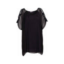 Black boho blouse for women with lace-detailed short sleeves and a relaxed fit. Lightweight and elegant, perfect for summer outfits, beachwear, and casual chic looks.