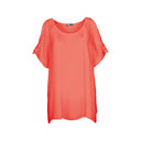 Orange boho blouse for women with lace-detailed short sleeves and a relaxed fit. Lightweight and elegant, perfect for summer outfits, beachwear, and casual chic looks.