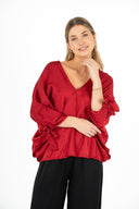 Oversized Bat-Wing V-Neck Long Sleeve Top