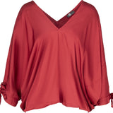 Oversized Bat-Wing V-Neck Long Sleeve Top