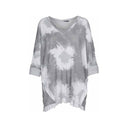 Gray tie-dye sweatshirt for women with a V-neck and long sleeves. Soft and cozy, perfect for casual wear, loungewear, and relaxed everyday outfits.