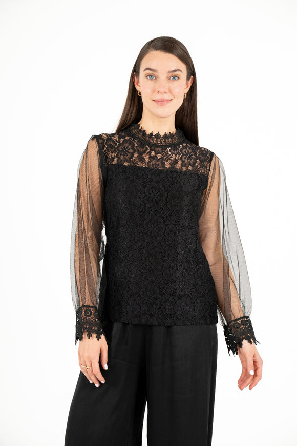 Lace Long Sleeve Woven Top