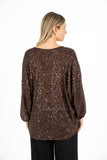 Sequin V-Neck Long Sleeve Top