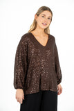 Sequin V-Neck Long Sleeve Top