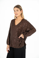 Sequin V-Neck Long Sleeve Top