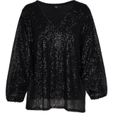 Sequin V-Neck Long Sleeve Top