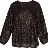 Sequin V-Neck Long Sleeve Top