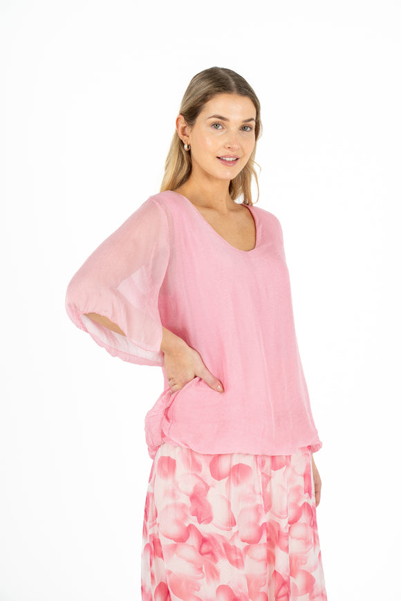 Elbow Length Sleeve V-Neck Top