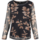 Crew Neck Sheer Long Sleeve Printed Top