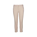 Beige slim-fit pants for women with a cropped length, button closure, and rolled cuffs. Stylish and versatile, perfect for casual, office, or smart-casual outfits.