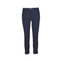 Blue slim-fit pants for women with a cropped length, button closure, and rolled cuffs. Stylish and versatile, perfect for casual, office, or smart-casual outfits.