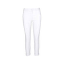 White slim-fit pants for women with a cropped length, button closure, and rolled cuffs. Stylish and versatile, perfect for casual, office, or smart-casual outfits.