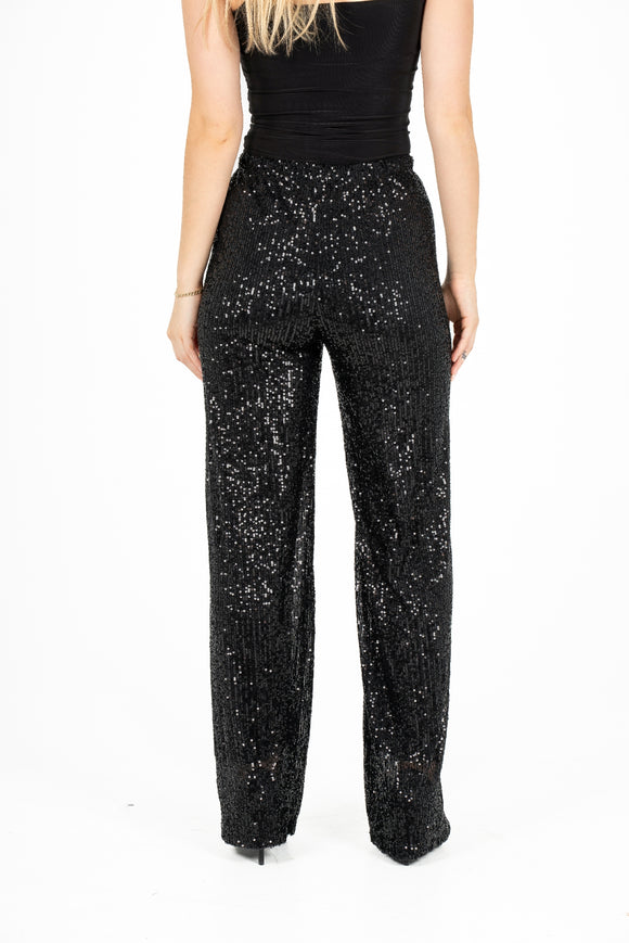 Wide-Leg Sequin Knit Pull-On Pants