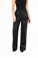 Wide-Leg Sequin Knit Pull-On Pants