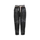 Womens black pants with a relaxed fit, cropped length, and a decorative belt. Stylish and breathable, perfect for casual wear and boho-inspired outfits.