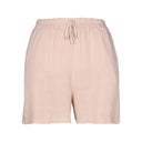 pink drawstring shorts for women with an elastic waistband and relaxed fit. Lightweight and breathable, perfect for casual wear, lounging, or summer outfits.