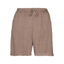 grey drawstring shorts for women with an elastic waistband and relaxed fit. Lightweight and breathable, perfect for casual wear, lounging, or summer outfits.