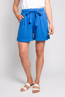 High-waisted shorts for women with a belted tie and cuffed hem. Lightweight and breathable, perfect for casual summer outfits and vacation wear.