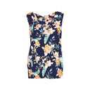 Blue floral sleeveless top for women with a relaxed fit and vibrant tropical print. Lightweight and breathable, perfect for casual summer outfits and vacations.