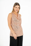 Sequin Sleeveless Cowl-Neck Top