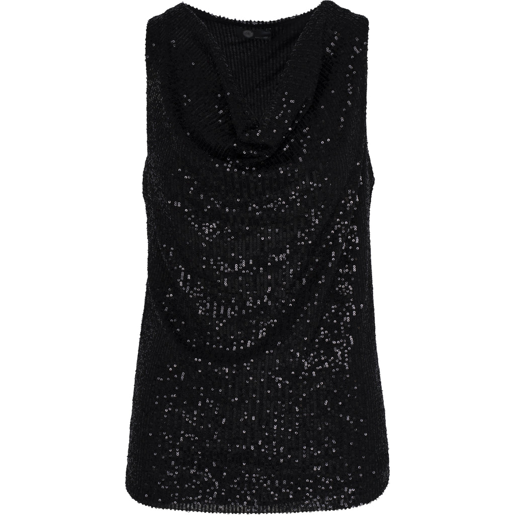 Sequin Sleeveless Cowl-Neck Top