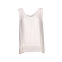 Sleeveless top for women with a V-neck front and back, featuring a delicate lace hem. Flowy and lightweight, perfect for casual wear, layering, or summer outfits.