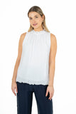 Gathered Ruffle Sleeveless Crew-Neck Top