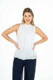 Gathered Ruffle Sleeveless Crew-Neck Top