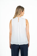 Gathered Ruffle Sleeveless Crew-Neck Top