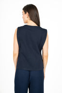 Side Panel Insert Crew-Neck Knit Top