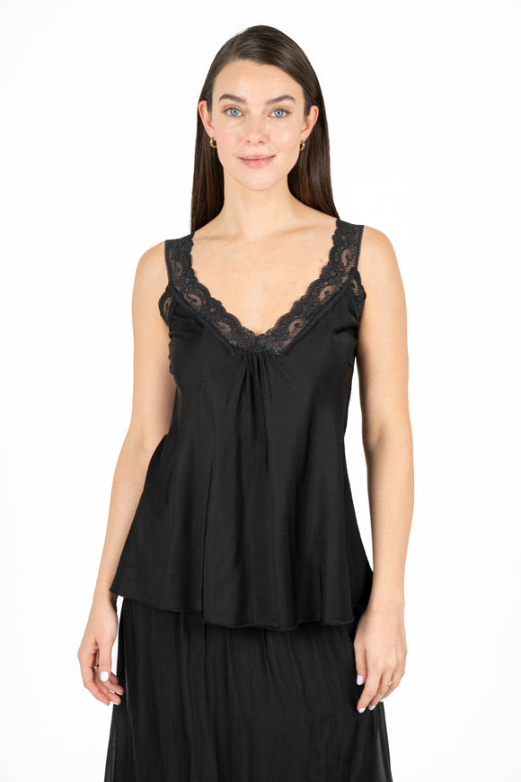 Satin Lace Trim Knit Camisole