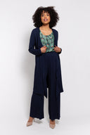 Long cardigan for women with an open front and flowy drape. Lightweight and versatile, perfect for layering over casual or dressy outfits in any season.