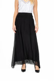 Mid-Calf Length Pull-On Skirt With Knit Waistband