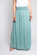 Light gray maxi skirt for women with a wide waistband and flowy design. Soft and elegant, perfect for casual wear, beach days, or boho-inspired outfits.