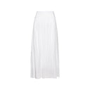 white maxi skirt for women with a wide waistband and flowy design. Soft and elegant, perfect for casual wear, beach days, or boho-inspired outfits.