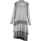 Two-Piece Knit Dress With Jersey Cowl-Neck Under-Dress