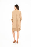 Scoop Neckline Woven Dress With Rollable Long Sleeves