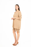 Scoop Neckline Woven Dress With Rollable Long Sleeves