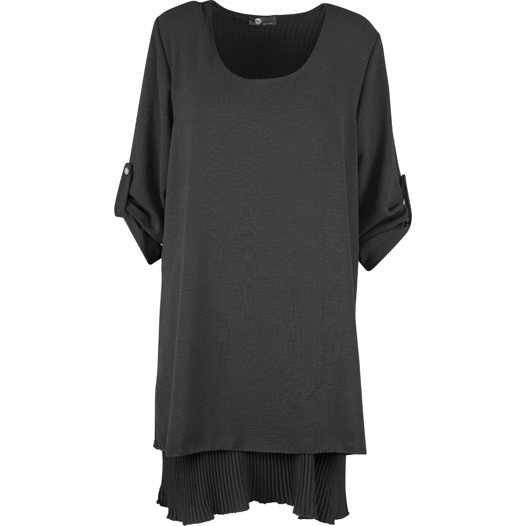 Scoop Neckline Woven Dress With Rollable Long Sleeves