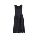 Black sleeveless midi dress for women with a relaxed fit and front pockets. Lightweight and comfortable, perfect for casual wear, summer outings, and everyday style.