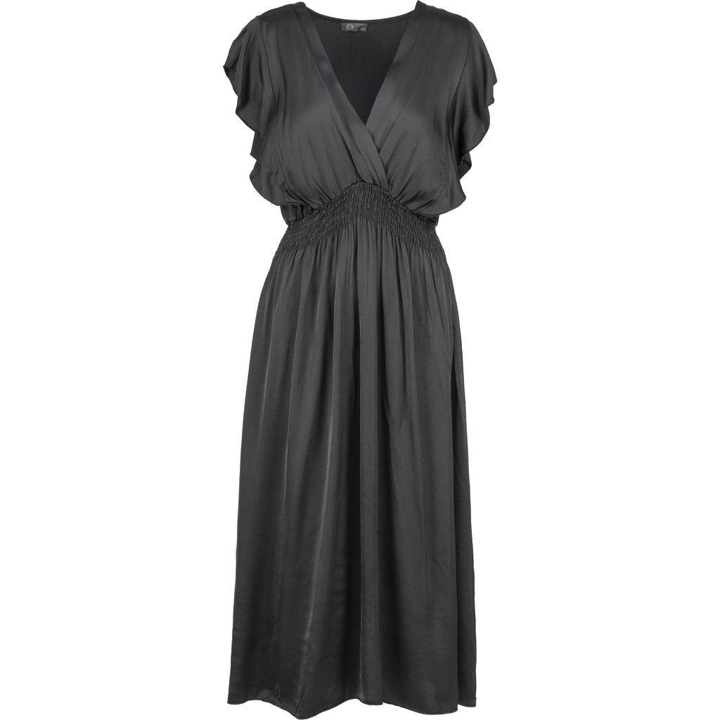 Fixed-Wrapped Front V-Neck Dress With Cap-Sleeves