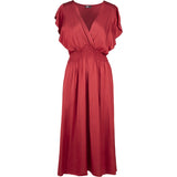 Fixed-Wrapped Front V-Neck Dress With Cap-Sleeves