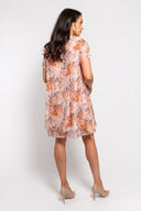 Floral chiffon dress for women with short sleeves and a flowy high-low hem. Lightweight and elegant, perfect for summer, weddings, and special occasions.