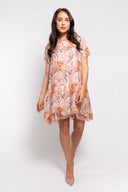 Floral chiffon dress for women with short sleeves and a flowy high-low hem. Lightweight and elegant, perfect for summer, weddings, and special occasions.