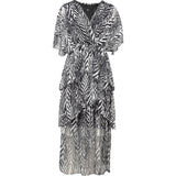 Printed V-Neck Dress With Flowing Cap-Sleeves