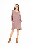 V-Neck Long Sleeve Dress With Flap Panels And Pockets