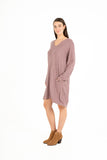 V-Neck Long Sleeve Dress With Flap Panels And Pockets