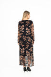 Printed V-Neck Dress With Sheer Long Sleeves