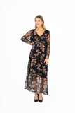 Printed V-Neck Dress With Sheer Long Sleeves