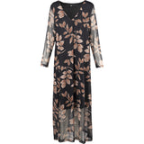 Printed V-Neck Dress With Sheer Long Sleeves